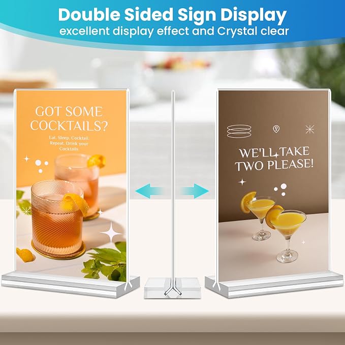 Acrylic Sign Holder 4x6, 15 Pack Clear Double Sided Menu Vertical Display Stand - Image 3