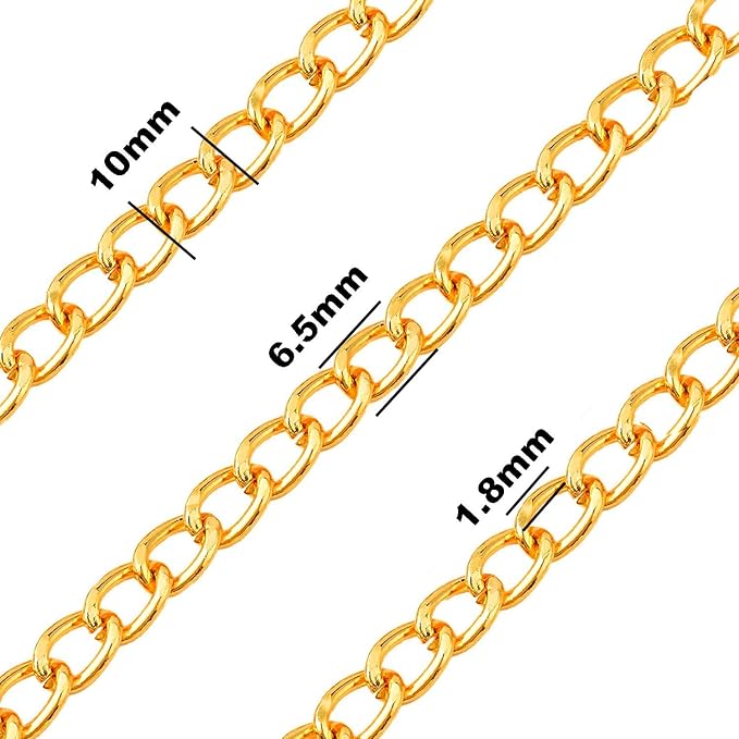 Jishi 16ft Aluminium Curb Chain Roll, Thick Twisted Chain Links, Gold Plated Metal Craft Chain Curb Link Chain Spool for Jewelry Making Necklace Bracelet DIY Crafts, Jewelry Making Findings Supplies