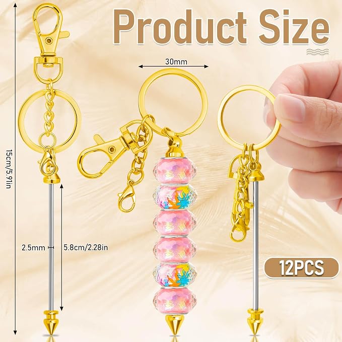 ROADPLUM 12 Pcs Beadable Keychain Bar, Alloy Blank Key Chain Accessories Bulk - Image 2