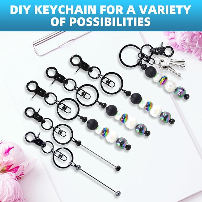 60 Pcs Beadable Keychains Bulk Kit – DIY Keychain Making Supplies - Image 5