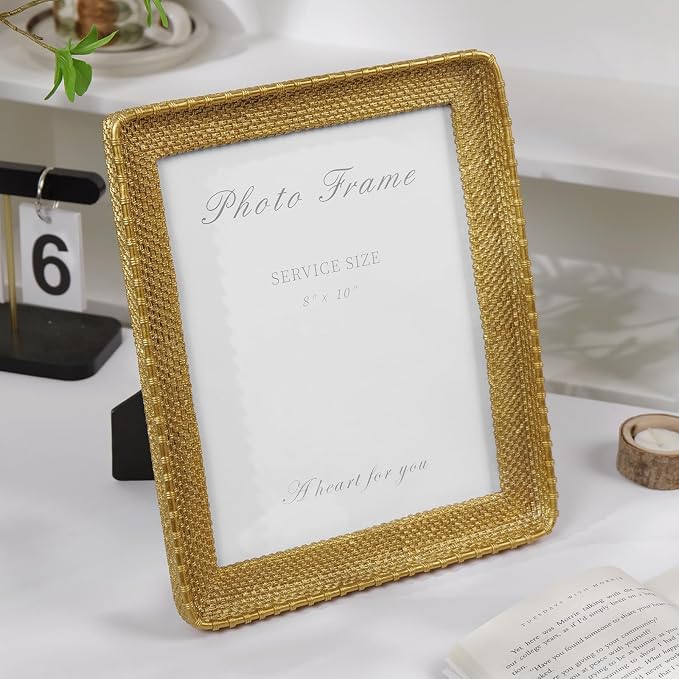Cuspin 8x10 Picture Frame Gold, Vintage Gold Frames Rattan Textured - Image 7
