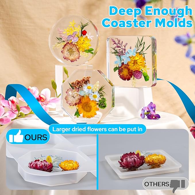 LET'S RESIN Extra Deep Coaster Resin Molds, 6 Cavity Round/Square/Octagon Shape - Image 2
