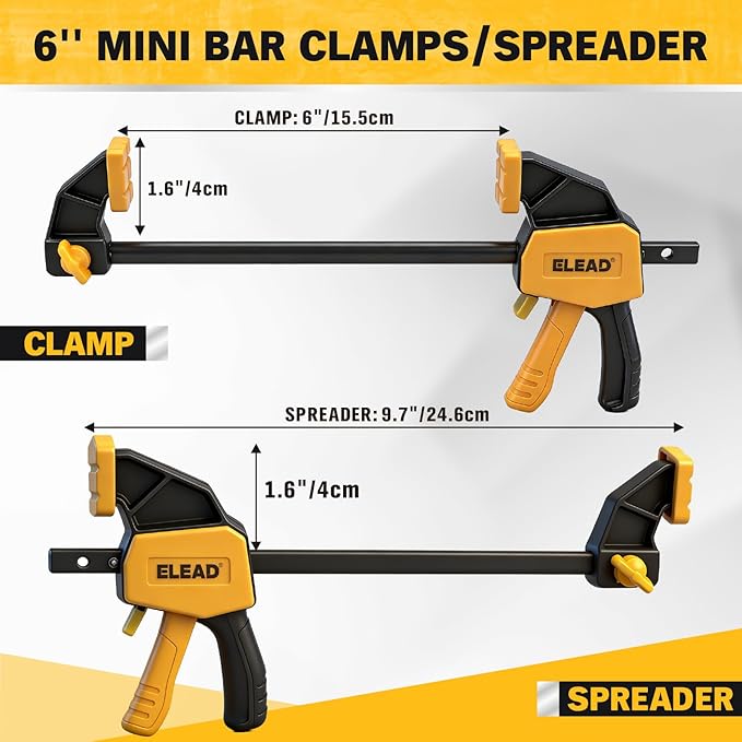 6" Mini Bar Clamps for Woodworking, 2-Piece One-Handed F Clamp/Spreader - Image 2