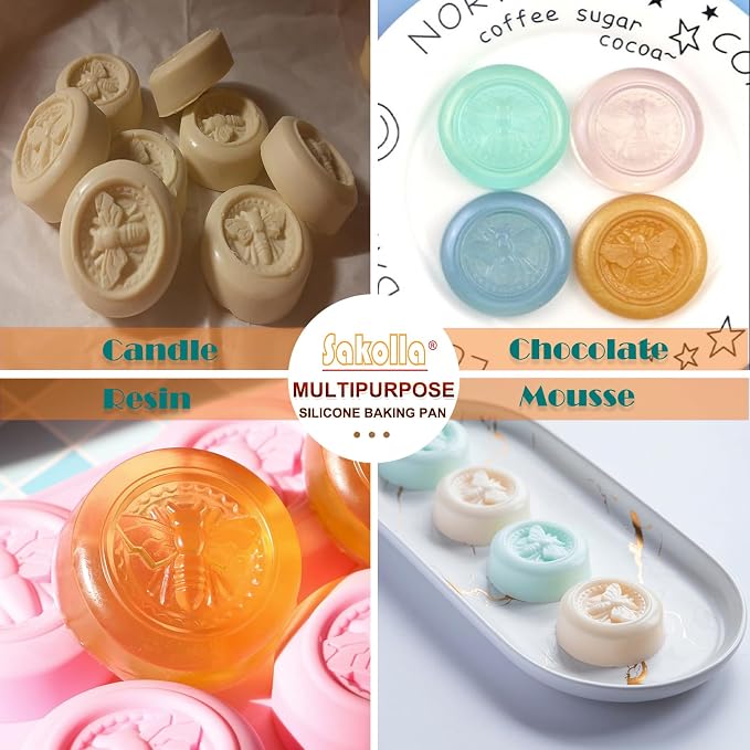 Sakolla 2 Pack Silicone Soap Molds, 6 Cavity Round Honeybee Silicone Molds - Image 5