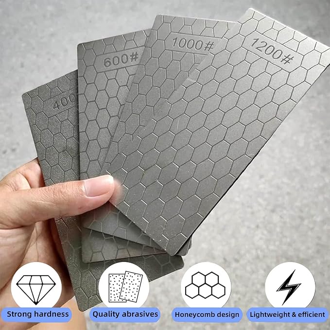14 Pcs Diamond Sharpening Stone, with Angle Guide and Leather Strop, Knife Sharpener Stone Whetstone Honeycomb Surface Plate with Non-slip Base for Pocket Knives Scissors