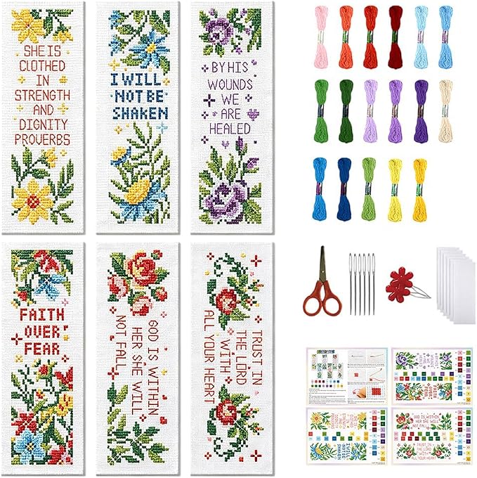 FREEBLOSS 6 Set Cross Stitch Bookmark Kits Stamped Embroidery Kit Bookmarks DIY by FreeandCreativeCraftsArt