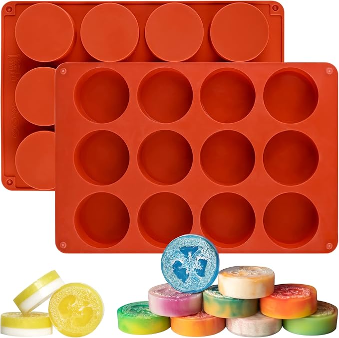 Sakolla 2 Pack Round Silicone Soap Molds, 12 Cavity 2.1" Cylinder Silicone Molds by Sakolla