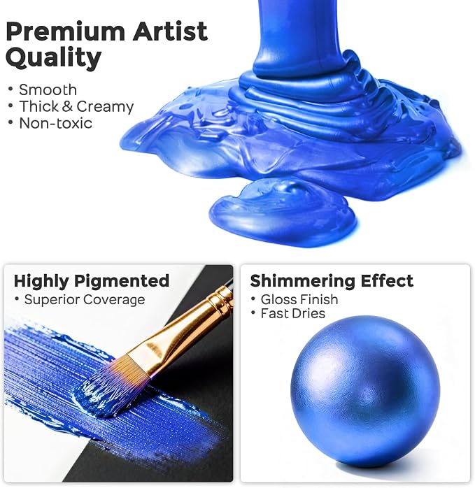 Nicpro Metallic Blue Acrylic Paint, 8.45oz/250ml Large Metallic Paint | Non - Image 2