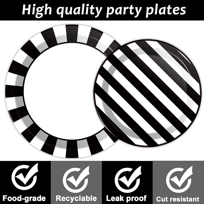 200pcs Black and White Party Plates Napkins Forks Striped Theme Party Tableware - Image 4