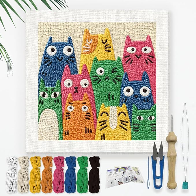 Doodlream Colorful Cats DIY Punch Needle Embroidery Kit by Doodlream