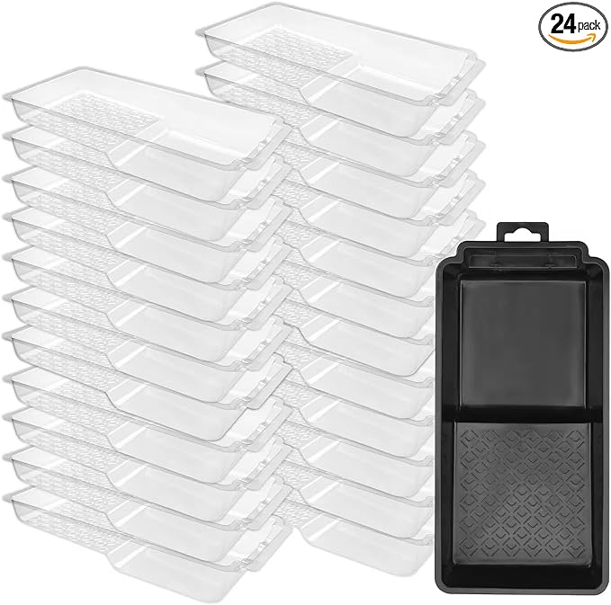 Great Andrew 24-Pack 4 Inch Paint Tray and Liners - 23 Pcs Disposable Plastic Paint Roller Tray Liners with 1 Pcs Paint Tray - Small Paint Pans for Walls, DIY Painting Projects