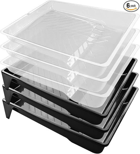 Great Andrew 6 Pack Paint Tray Liners 9 Inch, 3 PC Sturdy Plastic Tray with 3 PCS Disposable Paint Tray Liners, Paint Roller Trays, Paint Pan Liners for DIY Painting Projects, Walls, Furniture