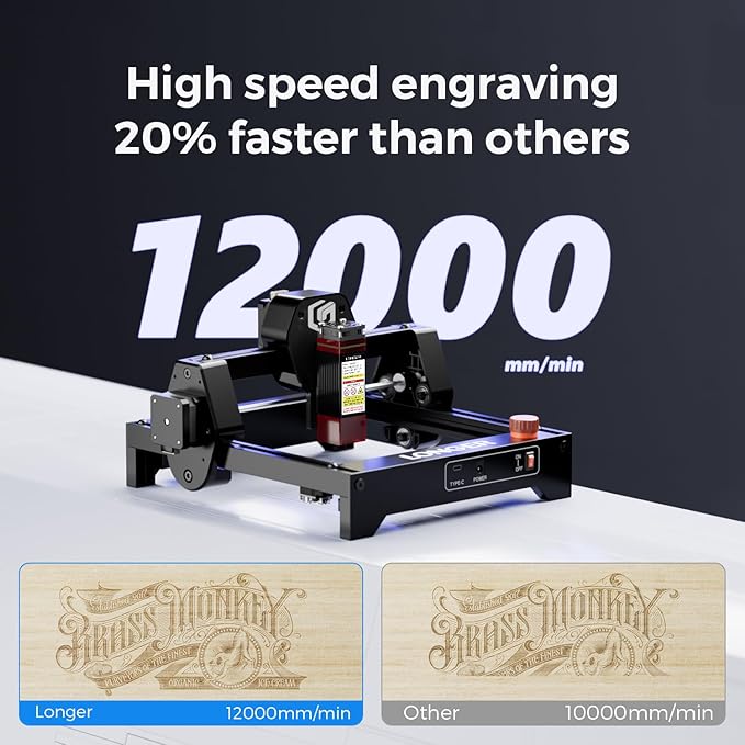 LONGER Ray5 mini Laser Engraver, 32-Bit High-Speed 12000mm/min, 0.04mm Compressed Spot, WiFi APP Control, 130×140mm Engraving Area, Eye Protection, for Wood, Acrylic, Paper (3.5W)