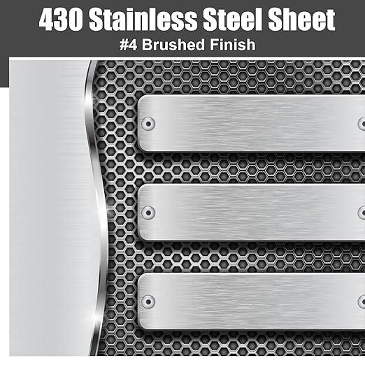 1 Pcs 430 Stainless Steel Sheet Metal 12 x 12 Inches 24GA Metal Plates Panel #4 Brushed Finish Magnetic Mount Board Wall Food Truck Restaurant Crafting Kitchen Floor Trailer Garage Gym