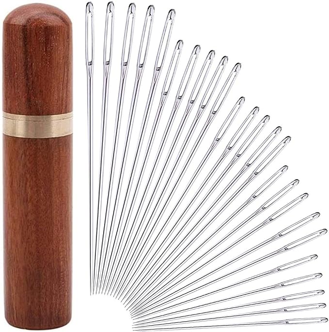 25Pieces Hand Sewing Big Eye Needles Sharp Needle，with Solid Wood Needle Case by yklbpd