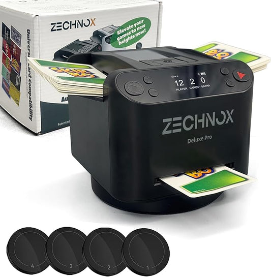 2025 New Smart 2-in-1 Automatic Card Shuffler and Dealer,Programmable Card Dealer,Card Shuffler 2 Deck,360° Rotation,Ultra Quiet,Rechargeable,Support 12 Players,4 Wireless Draw Buttons (Black Pro)