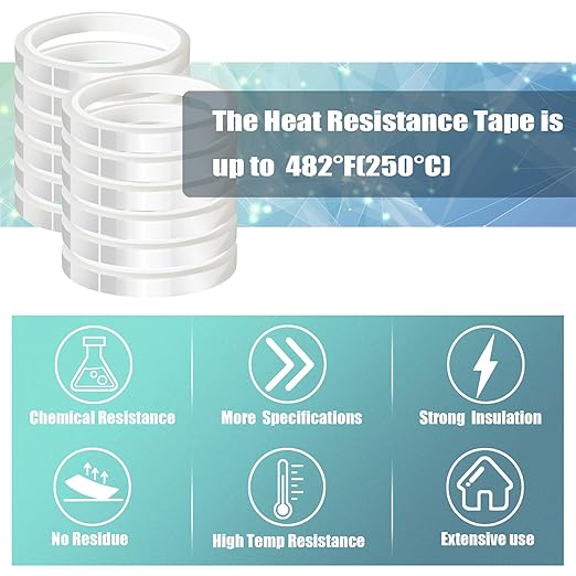 12 Rolls 10mm x33m(108ft) Clear Heat Tape,Transparent High Temperature Heat Resistant Tape,Heat Transfer Tape for Heat Press and Sublimation,Heat Transfer Vinyl,No Residue