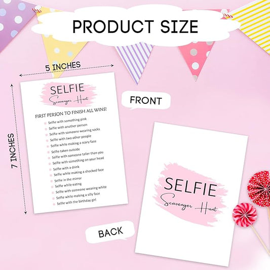 Birthday Party Game - Selfie Scavenger Hunt, Girl Birthday Party Activity Favor, Set of 20 Games Cards, Birthday Supplies, Activity Decorations -B07