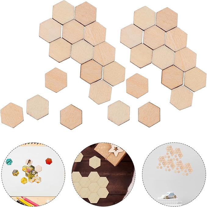 HEALLILY Wood Pieces, 200PCS Hexagon Wood Shape Beech Hexagonal Cutout Shapes Mosaic Tile Ornaments Embellishment DIY Crafts Decorations for Wedding Birthday Christmas (10mm)