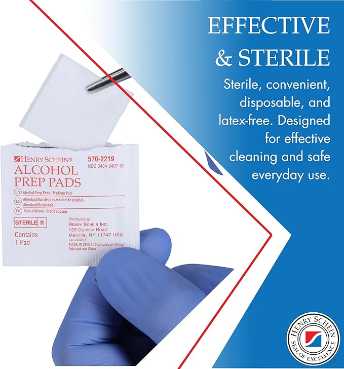 Henry Schein Alcohol Prep Pads, Medium Size, 200 Count - 70% Isopropyl Alcohol, Individually Wrapped, Sterile Wipes for Medical & Everyday Use