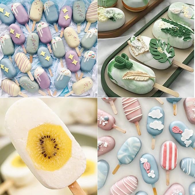 Ozera 2 Pack Popsicles Molds, Silicone Oval Homemade Cake Pop Molds | Reusable - Image 3
