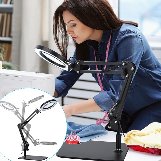 LED Magnifier Desk Lamp with Stand and Clamp, 3 Color Modes & Stepless Dimming - Image 3