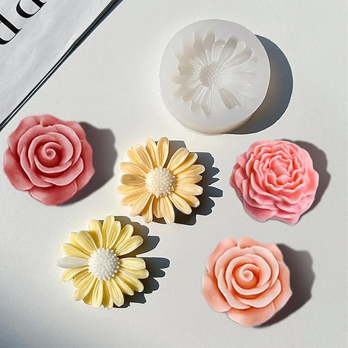 3 Pack Candle Molds for Candle Making, Moldes para Velas, Flower Molds Silicone Candle Molds for DIY Scented Candle, Soy Wax, Cake, Soap, Resin Casting Craft Making