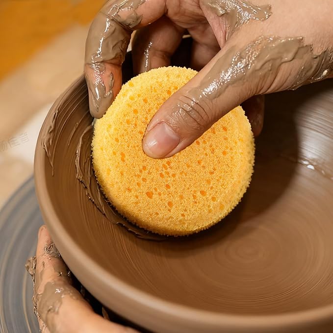 15pcs Pottery Sponges for Clay Round Painting Sponge Yellow Elasticity Cleaning Art sponges for Face Painting Pottery Art Crafts Kitchen Shoes Leather Care