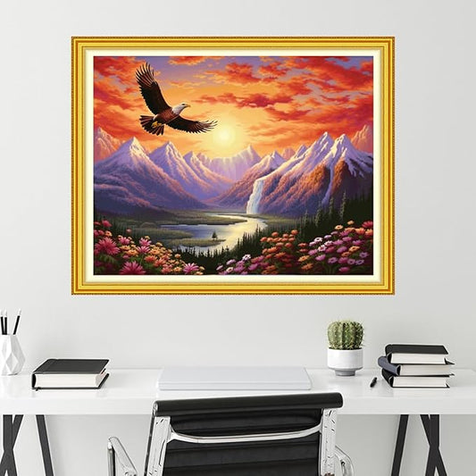 Funchey Stamped Cross Stitch Kits, DIY Cross Stitch Pattern for Adults Beginners Needlepoint Kits Embroidery Kit Arts and Crafts 11CT-Mountain and River Owl 16x20 inch
