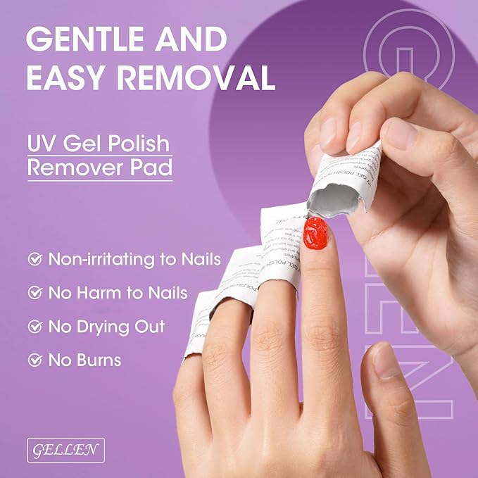 GELLEN Acetone Nail Polish Remover Pads, Professional Gel Polish Remover Pads, 200 Pack Travel Bulk Set with Tools, Individually Wrapped Quick & Effective Soak Off Remover for Salon Home