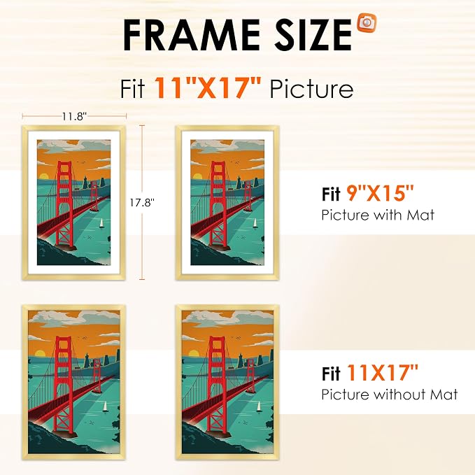 FIXSMITH 11x17 Picture Frame Gold Set of 2, Photo Frame - Image 2