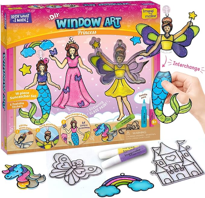 Imagimake Window Art Princess | Unicorn & Mermaid Suncather Kit | 16 Pieces by Imagimake