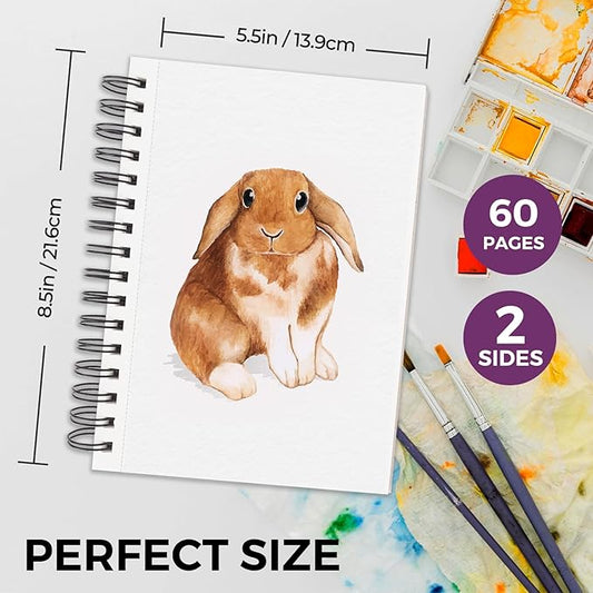 Funto Watercolor Pad 5.5x8.5, 30 Sheets, 140lb/300gsm, Double-Sided Cold Press, Spiral Bound, Heavyweight Paper for Watercolor Painting