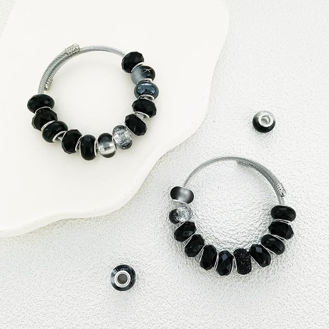 Large Hole Beads Spacer Beads Black Assorted European Craft Big Beads Large - Image 3