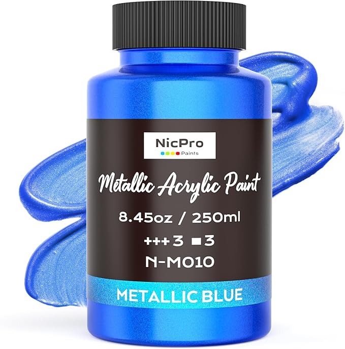 Nicpro Metallic Blue Acrylic Paint, 8.45oz/250ml Large Metallic Paint | Non by Nicpro