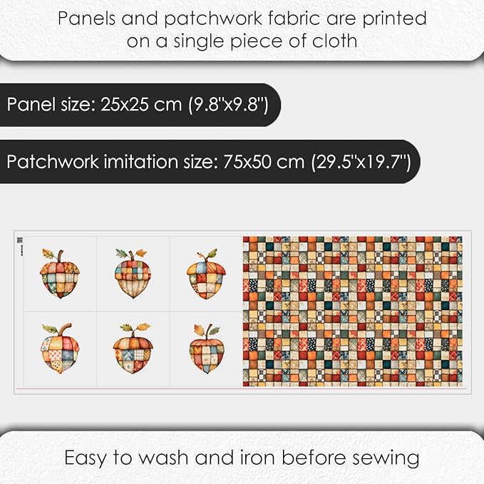 Patchwork Acorn Cotton Fabric Panel – 6 Designs + Bonus Sheet 29.5×19.6 inch - Image 4