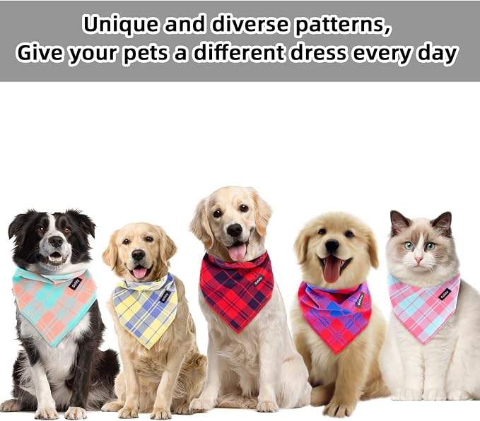 Dog Bandanas-5PCS Birthday Gift Puppy Bandana Vibrant Color Plaid Printing - Image 4