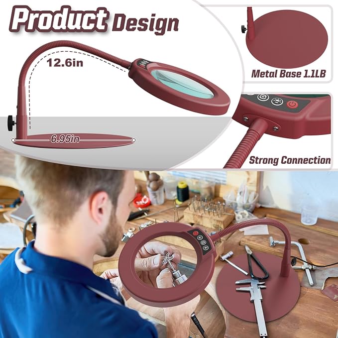10X Magnifying Glass with Light and Stand, 5 Color Modes Stepless Dimmable LED - Image 4