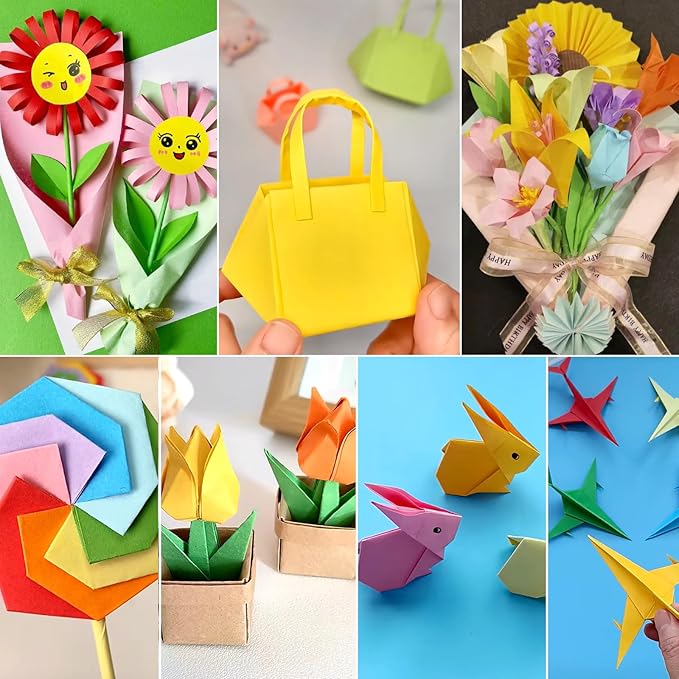 200 Sheets Origami Paper, 20 Colors Origami Craft Kit 6x6, Double Sided Color Origami Papers with 100pcs self-Adhesive Wiggle Eyes, Origami Paper for Kids Arts Crafts