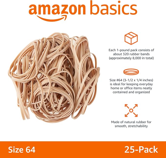 Amazon Basics Rubber Bands, Office Supplies, Size 64, 320 Bands/1 lb Pack - Image 2