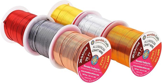 Mandala Crafts 20 Gauge Anodized Aluminum Craft Wire for Jewelry Making - 450 FT Colored Flexible Silver Copper Light Gold Gray Gold Red Wire - Bendable for Bonsai Armature Crafting Sculpting