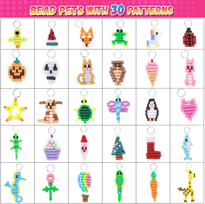 Funtopia Beads for Crafts, Pony Beads Keychain Making Kit, Bead Pets Art Crafts - Image 7