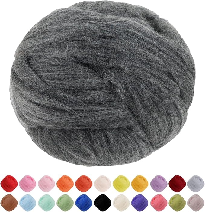 JeogYong Needle Felting Wool, 7.05oz Wool Roving Chunky Wool Yarn, Hemp Grey by JeogYong