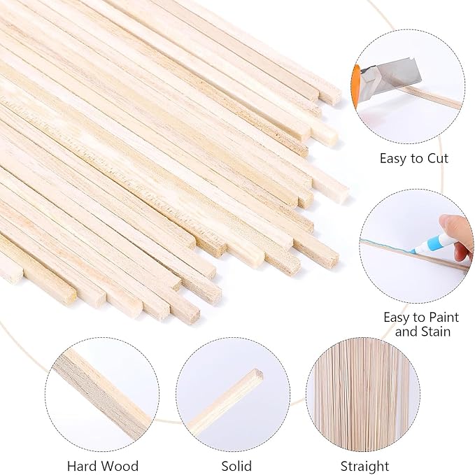 240 Pcs Balsa Wood Sticks 1/8 x 1/8 x 12 Inch Square Dowel Rods Balsa Wood Strips Hardwood Sticks for Crafts DIY Projects Models Making