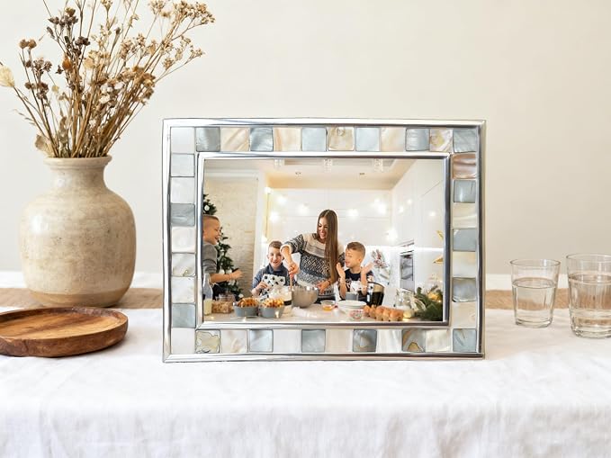 Mother of Pearl Picture Frame 6x8, Wedding Photo Frame, Mosaic Glass Beach Frame - Image 5