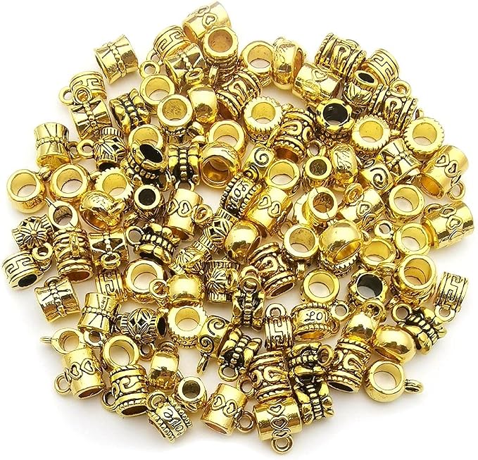 100 pcs Antique Gold Clasp Bail Beads Charms, Bail Tube Beads, Loose Spacer Bead - Image 5