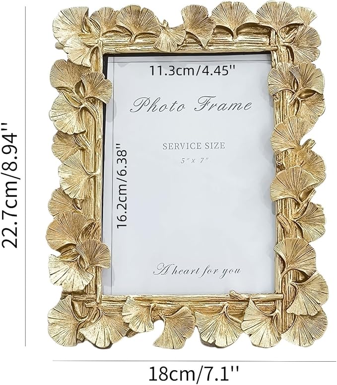 1PCS 5x7Inch Ginkgo Picture Frame | Bright Gold, Wall Tabletop Use, Fits 5x7 - Image 2
