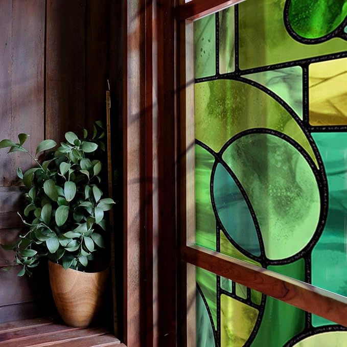 Original Hand Drawn Faux Stained Glass Window Film, Double-Sided Privacy Static by ChicSkin