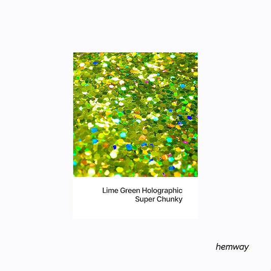 Hemway Glitter for Resin 100g Lime Green Holographic Metallic Crystals for Epoxy Craft Super Chunky Flakes Tumblers Wax Melt