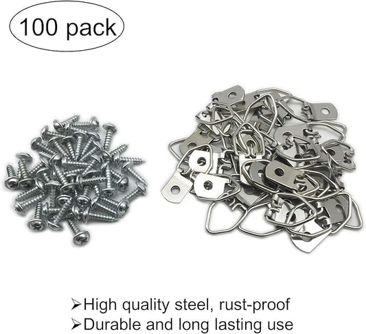 100 Pack Small D-Ring Steel Picture Hangers with Screws Picture Frames Picture Hang Solutions, for Hanging Clock Paintings Artwork Picture Frame Hook Photos